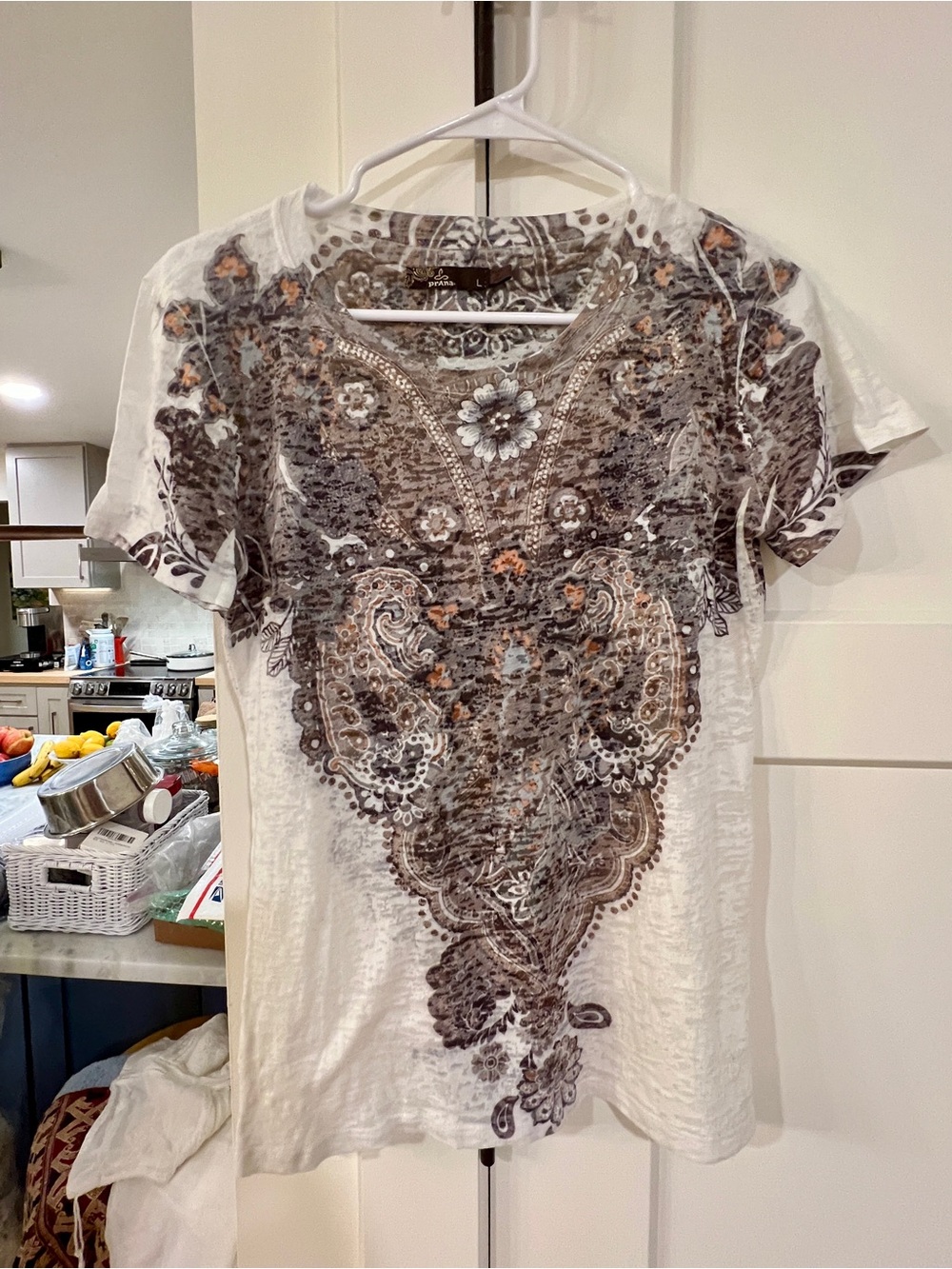 Vintage prAna Chai Top W’s L Paisley Floral Burnout Boho T-Shirt Travel Layer